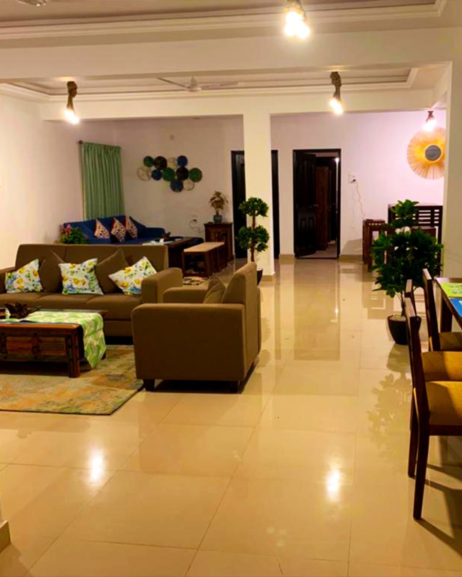 Living and dining space inside a villa